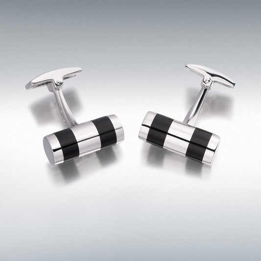 Silver Onyx Strip Cylinder Cufflinks  Gardiner Brothers