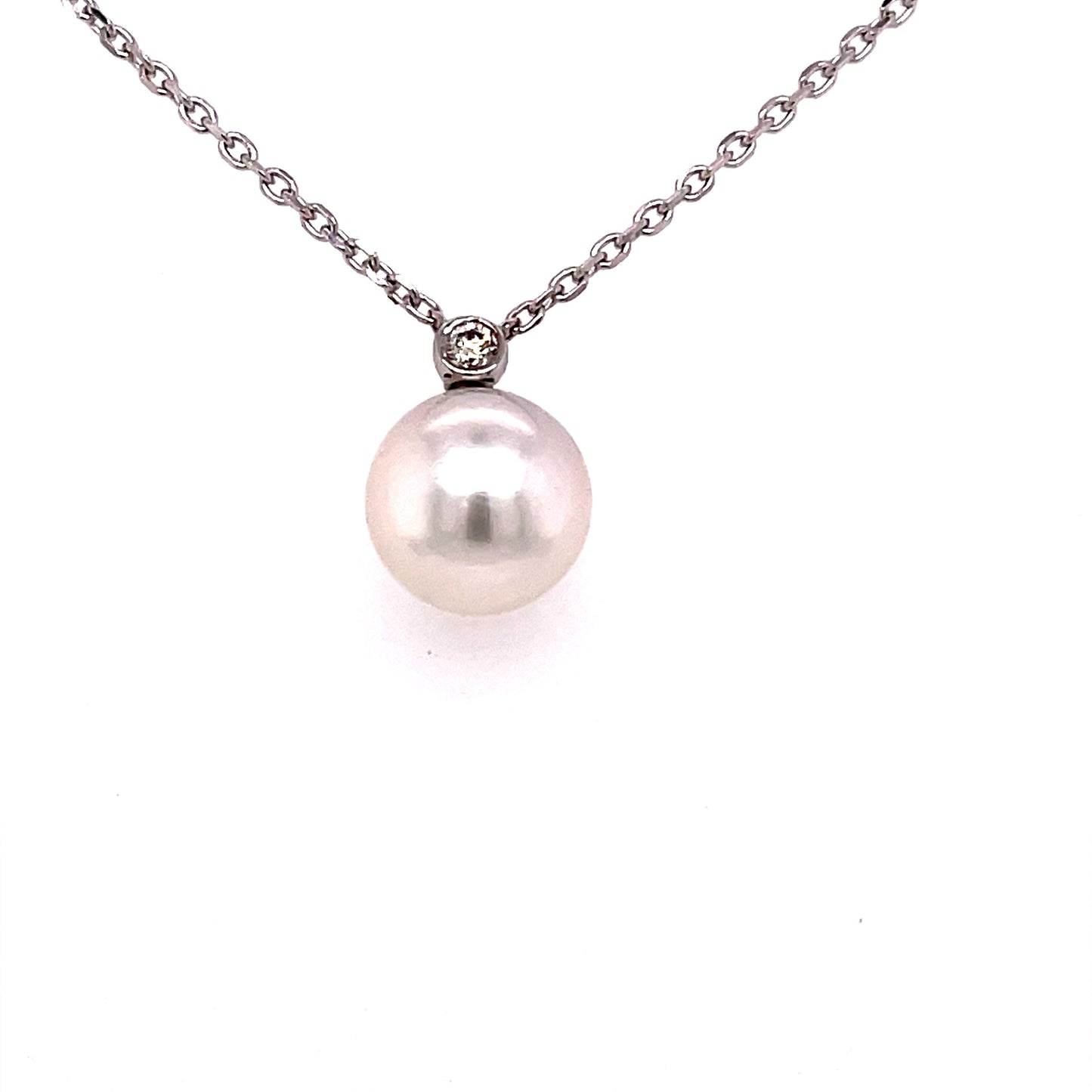 Akoya 8mm Pearl and Round Brilliant Cut Diamond Pendant Gardiner Brothers