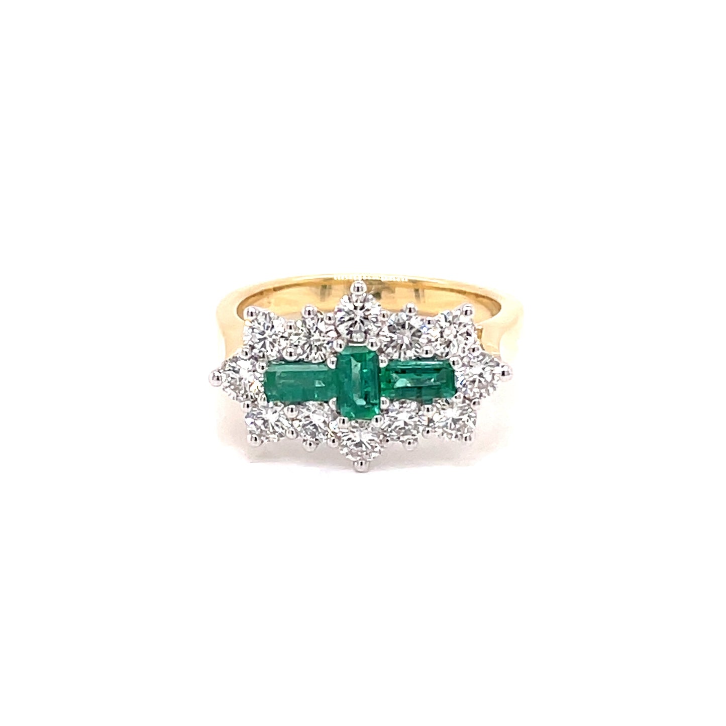Yellow Gold Emerald and Diamond Cluster Style Ring Gardiner Brothers