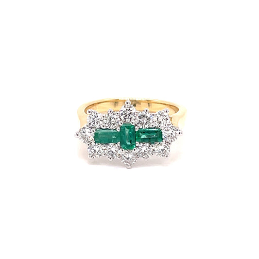 Yellow Gold Emerald and Diamond Cluster Style Ring  Gardiner Brothers