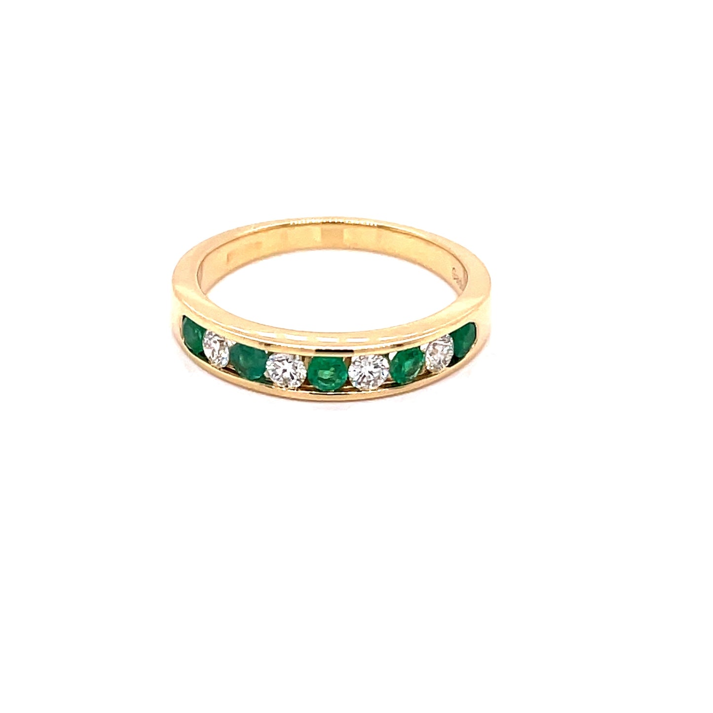 Round Brilliant Diamond and Emerald 9 Stone Ring Gardiner Brothers