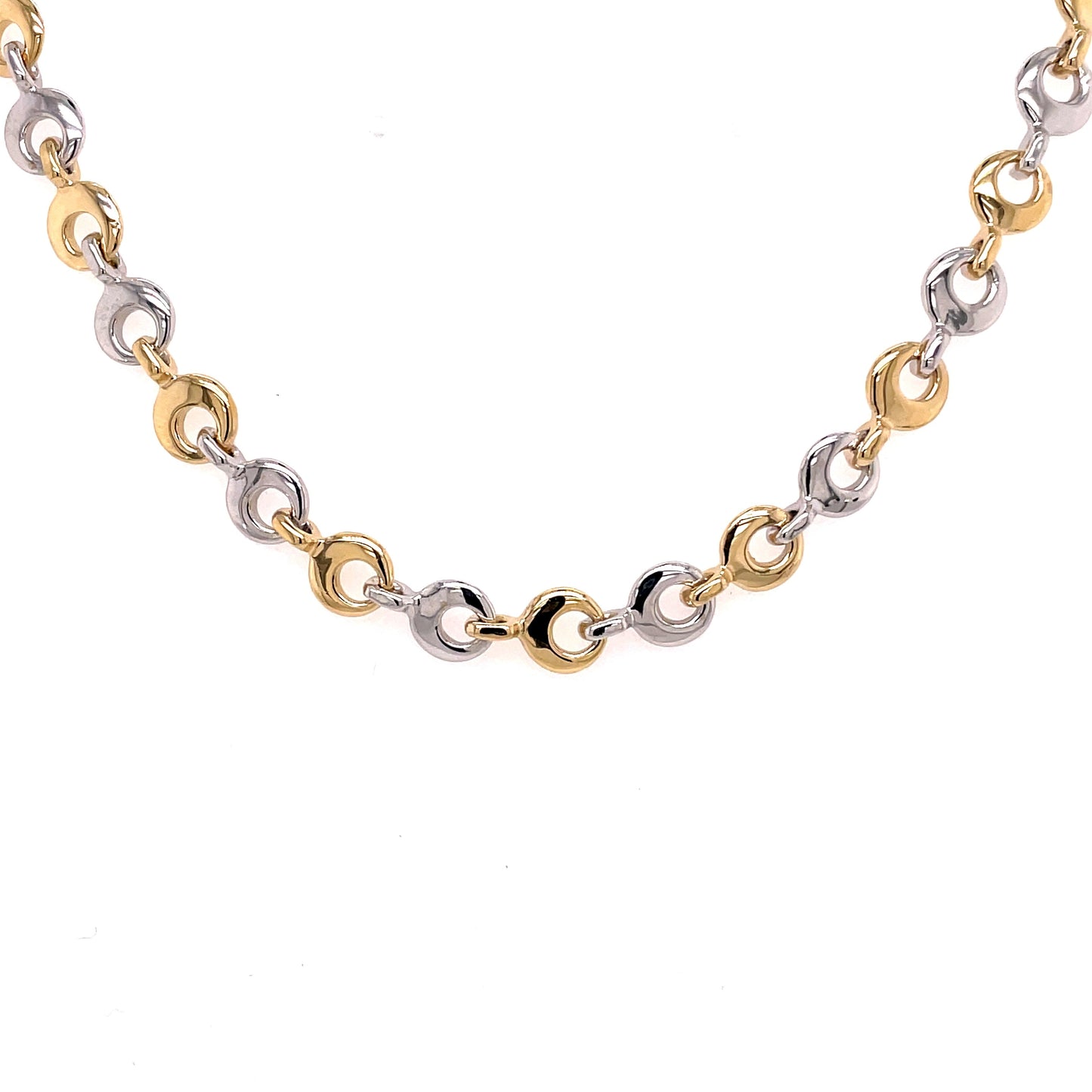 Yellow and White Gold Fancy Round Link Necklet Gardiner Brothers