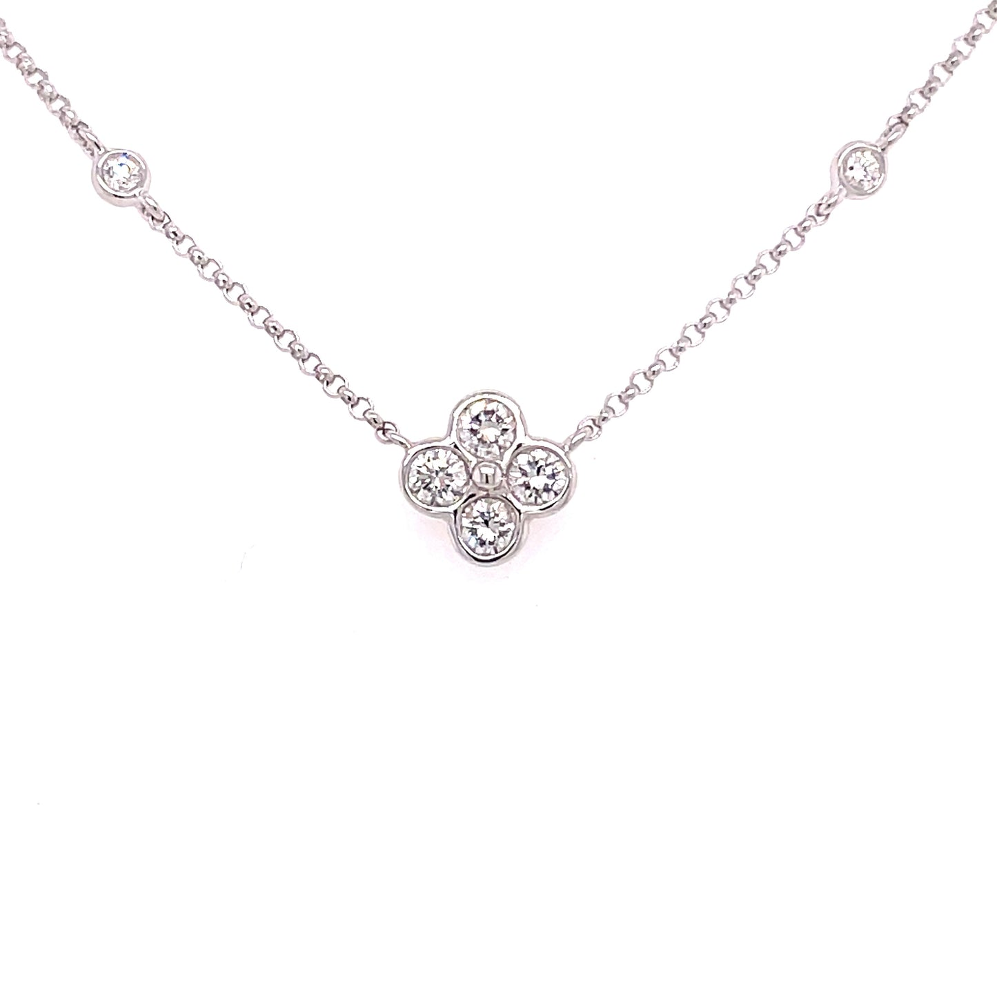 White Gold Diamond Flower Style Necklet Gardiner Brothers