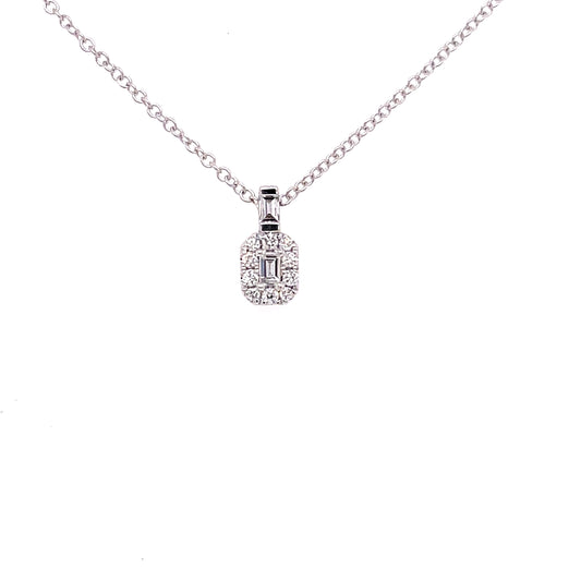 White Gold Baguette Cut Diamond Halo Style Pendant  Gardiner Brothers