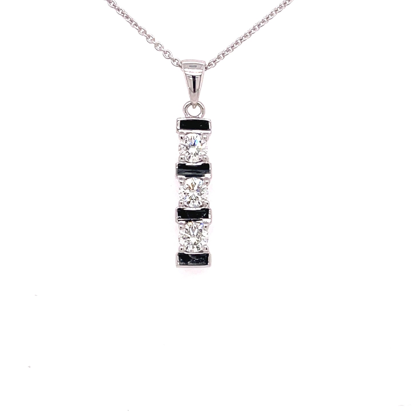 White Gold Diamond 3 Stone Bar Set Drop Pendant Gardiner Brothers