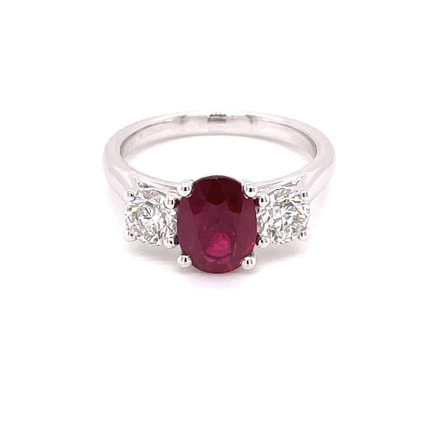 Ruby and Round Brilliant Cut Diamond 3 Stone Ring Gardiner Brothers