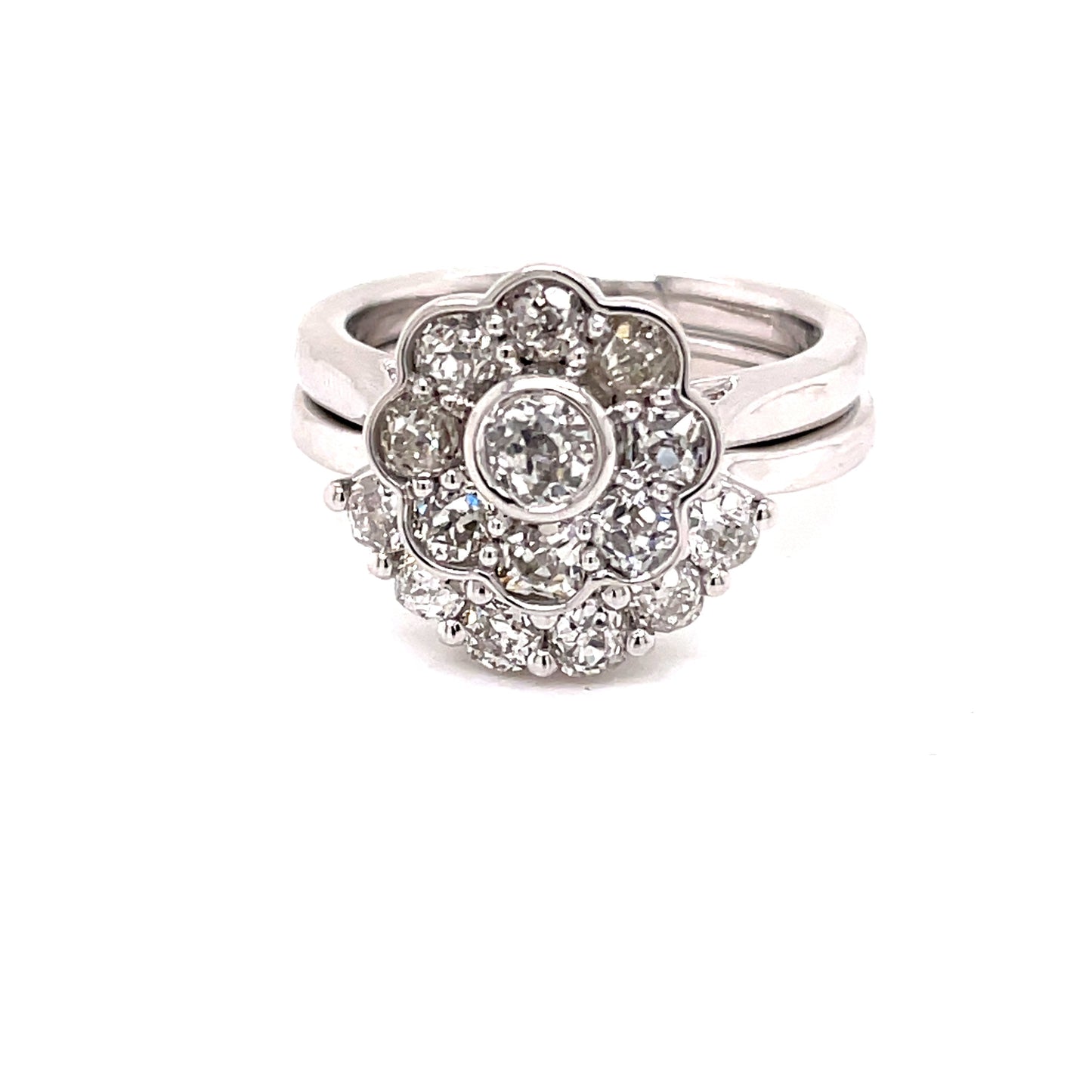 Traditional Diamond Cluster Ring with Matching Diamond Set Wedding Band Gardiner Brothers