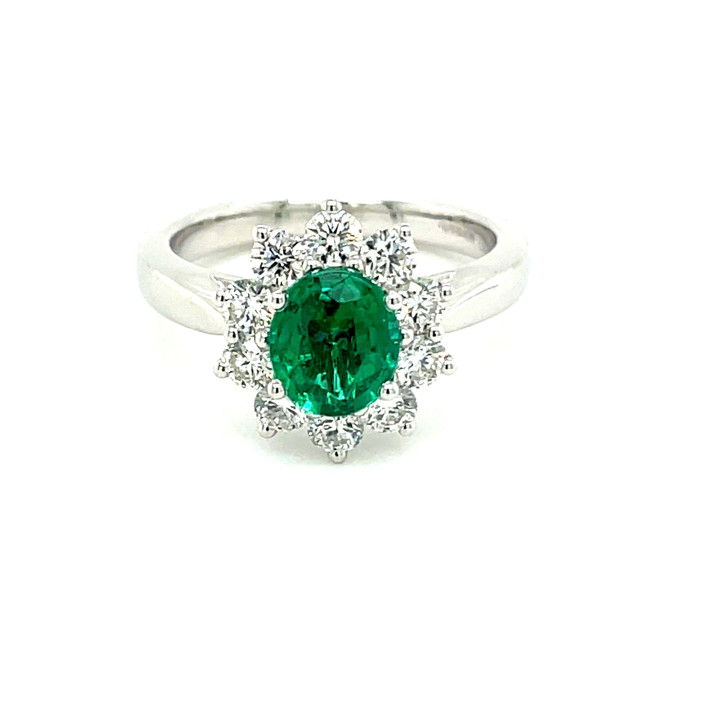Emerald and Round Brilliant Cut Diamond Cluster Style Ring Gardiner Brothers