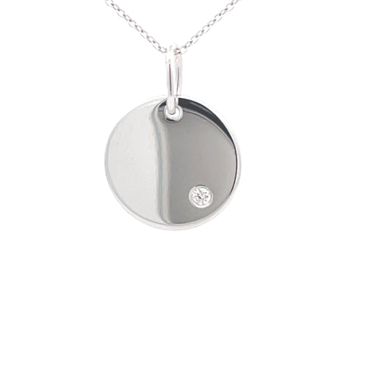 White Gold Round Disc Set With a Round Brilliant Cut Diamond  Gardiner Brothers
