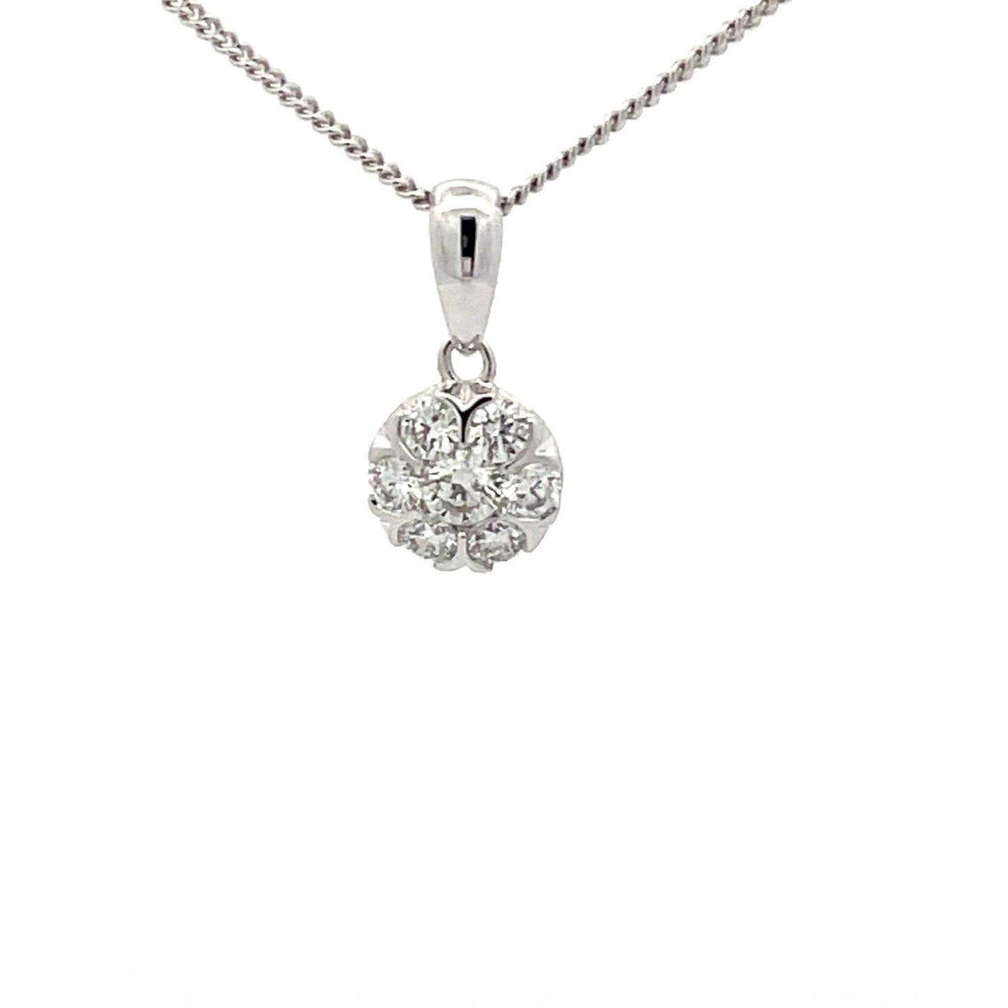 White gold Round brilliant cut Diamond Cluster Style Pendant Gardiner Brothers