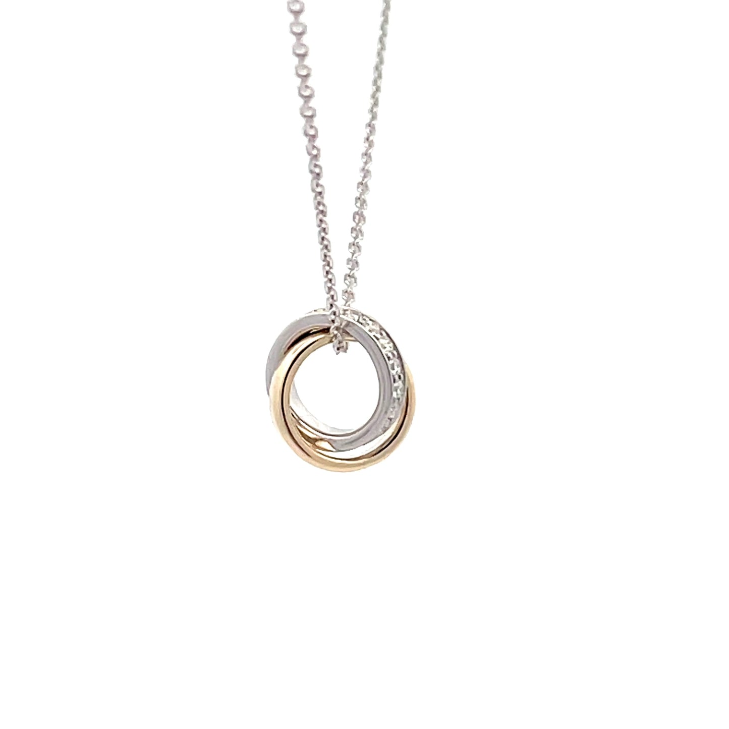 Yellow and white gold Diamond Set Interlocking Rings Pendant Gardiner Brothers