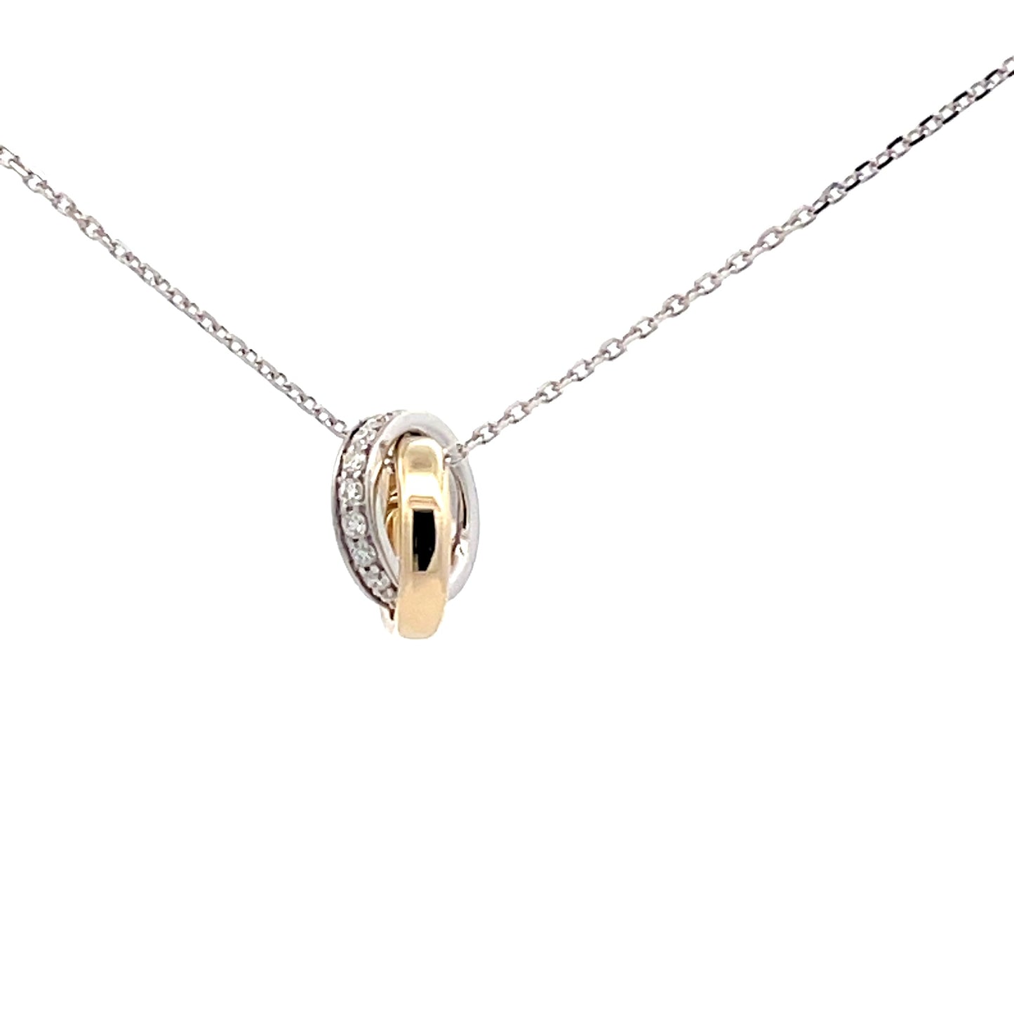 Yellow and white gold Diamond Set Interlocking Rings Pendant Gardiner Brothers