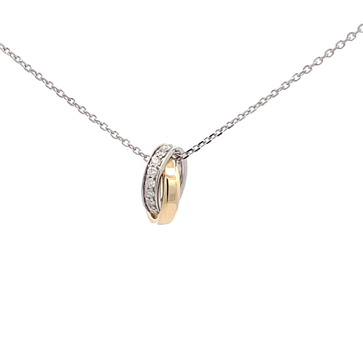 Yellow and white gold Diamond Set Interlocking Rings Pendant Gardiner Brothers
