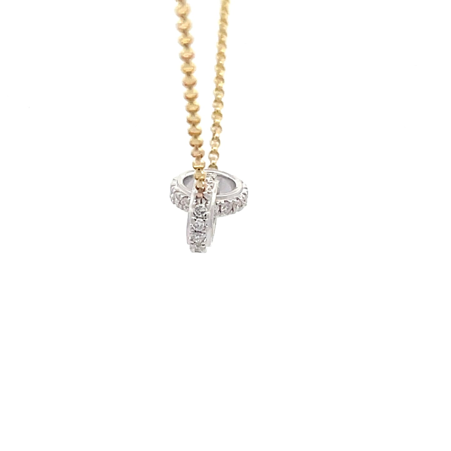 Yellow and White Gold Interlocking diamond set circles pendant Gardiner Brothers