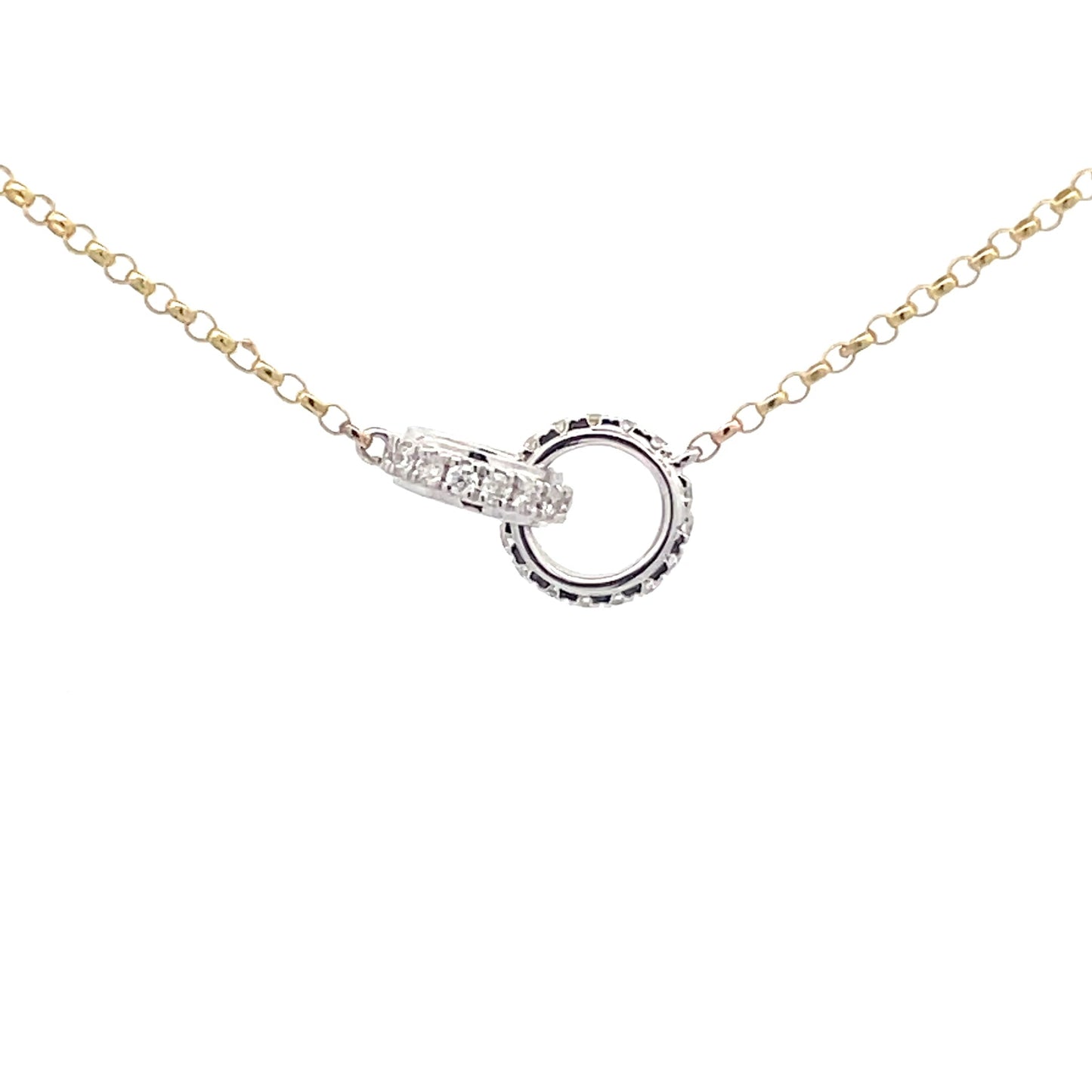 Yellow and White Gold Interlocking diamond set circles pendant Gardiner Brothers