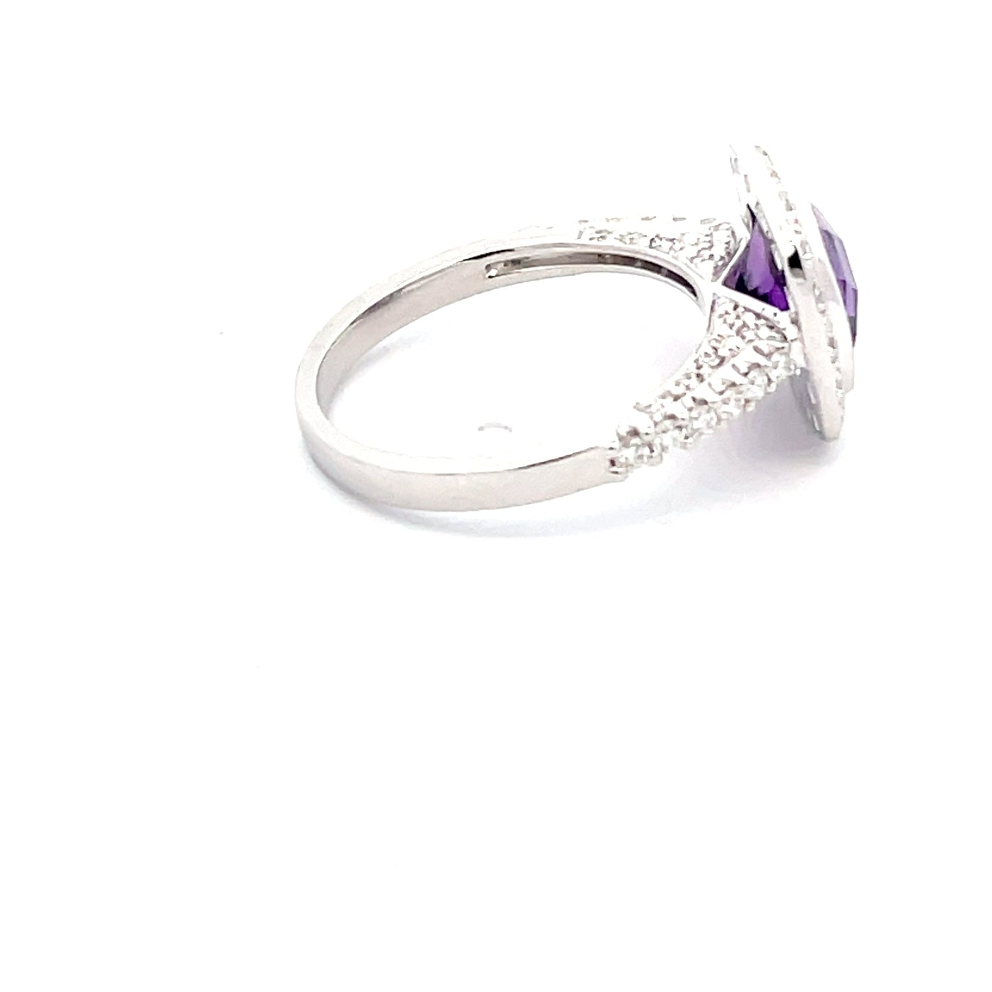 Amethyst and diamond halo style dress ring Gardiner Brothers