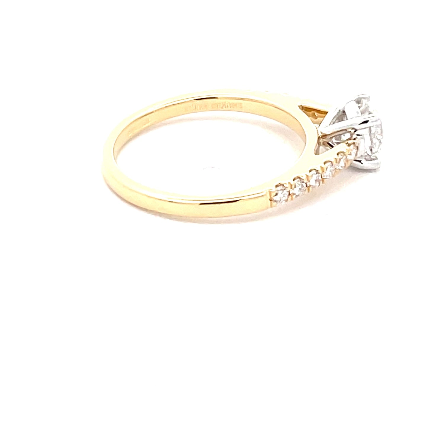 Yellow Gold Round Brilliant Cut DIAMOND SOLITAIRE RING WITH DIAMOND SET SHOULDERS - 0.93CTS Gardiner Brothers