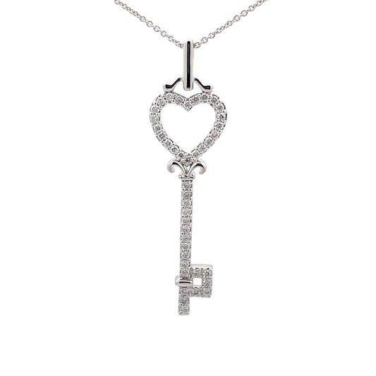 White Gold Diamond Key shaped pendant  Gardiner Brothers