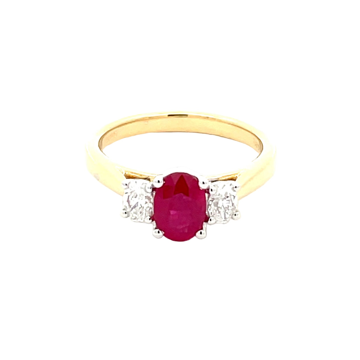 Ruby and Oval Shaped Diamond 3 Stone Ring Gardiner Brothers