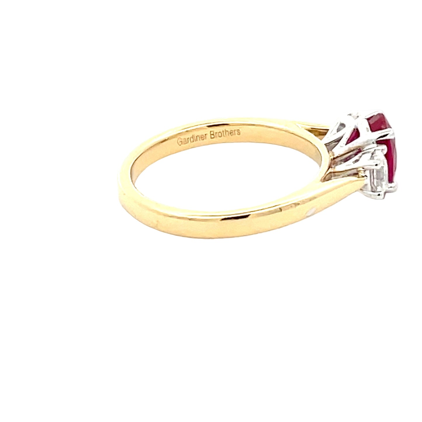 Ruby and Oval Shaped Diamond 3 Stone Ring Gardiner Brothers
