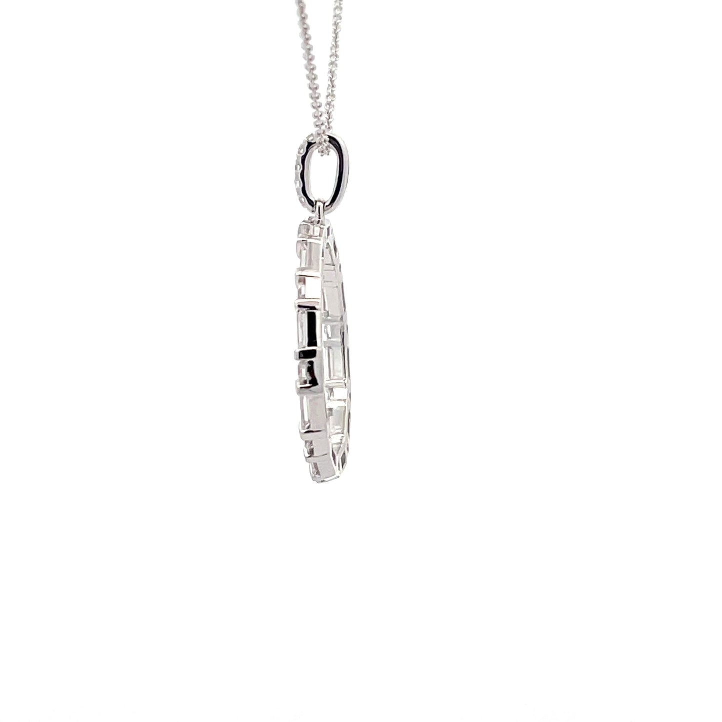 White Gold Round Brilliant and Baguette Cut Diamond Circle Pendant Gardiner Brothers