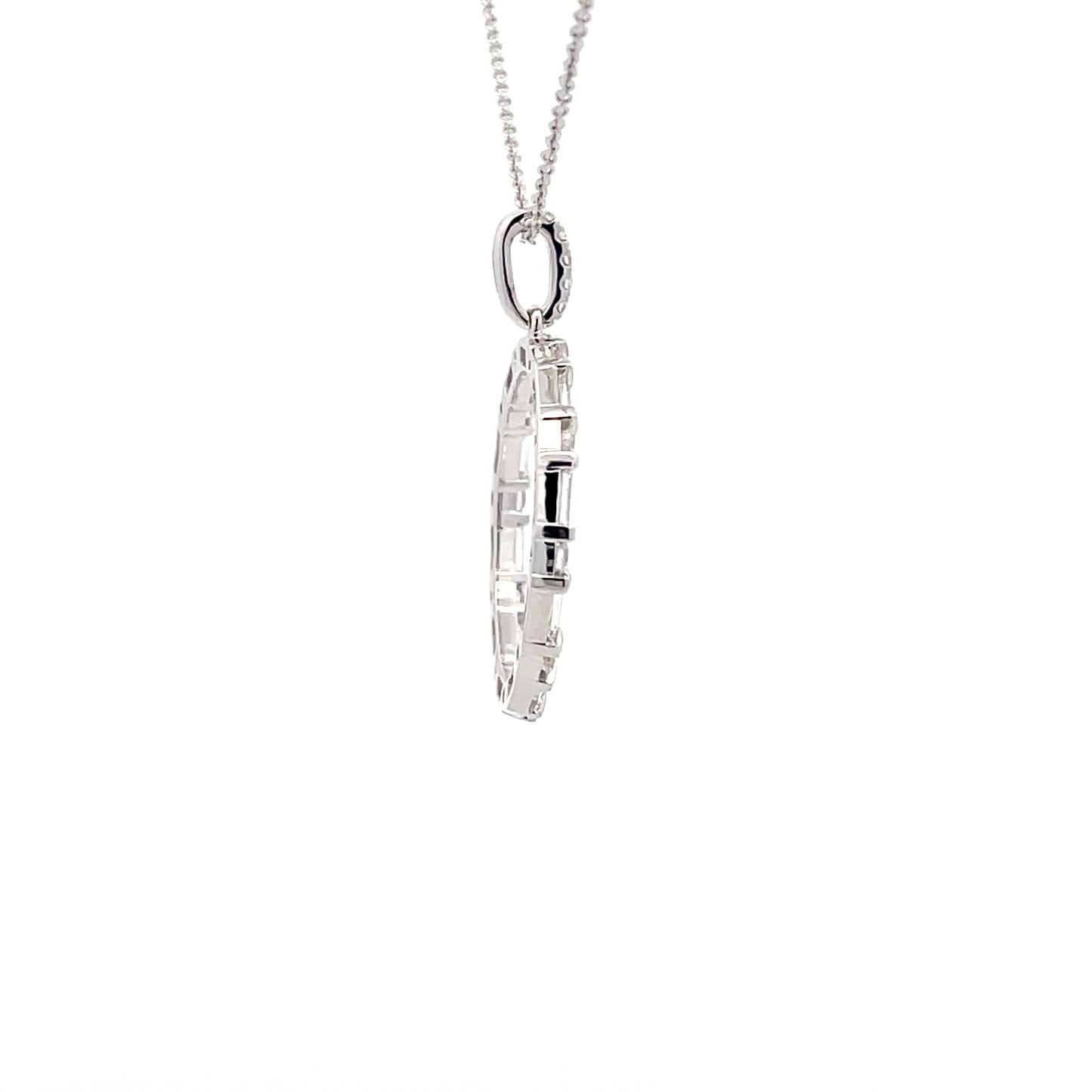 White Gold Round Brilliant and Baguette Cut Diamond Circle Pendant Gardiner Brothers