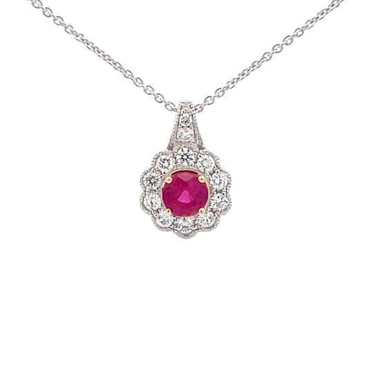 Ruby and Diamond Vintage Style Cluster Pendant  Gardiner Brothers
