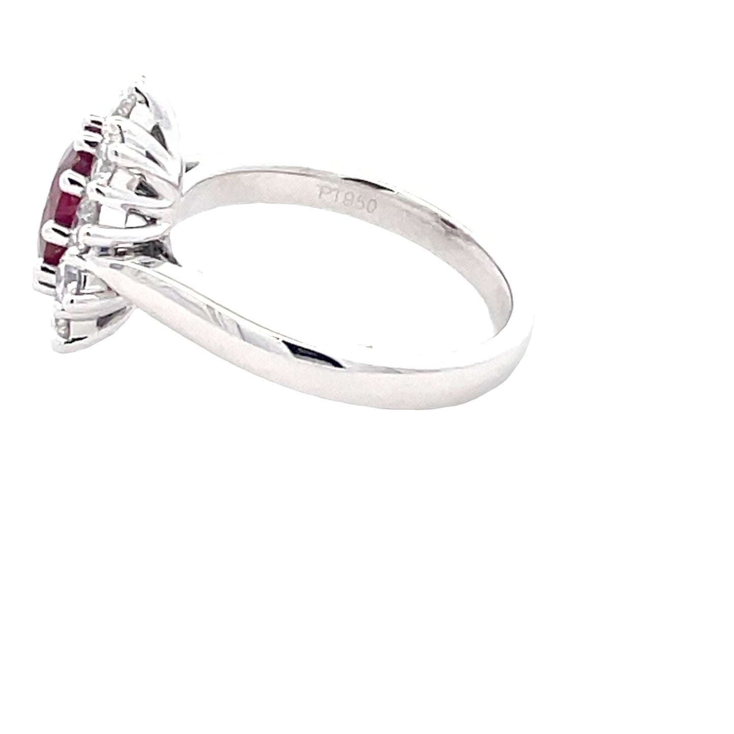 Oval Shaped Ruby and Round Brilliant Cut Diamond Cluster Style Ring Gardiner Brothers