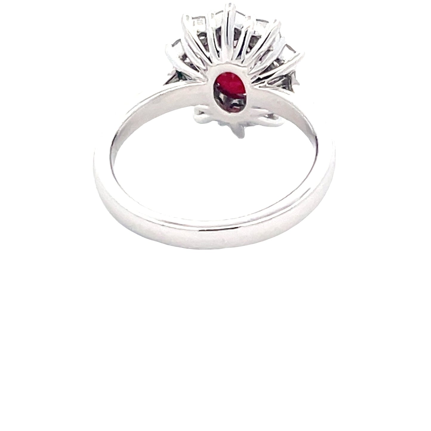 Oval Shaped Ruby and Round Brilliant Cut Diamond Cluster Style Ring Gardiner Brothers