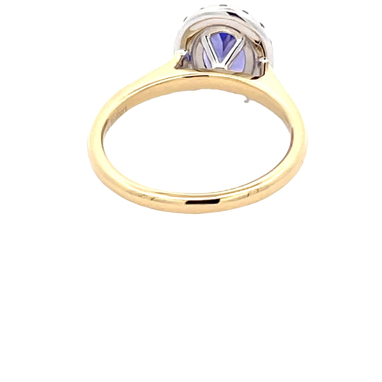 Oval Tanzanite and round brilliant cut diamond halo ring Gardiner Brothers