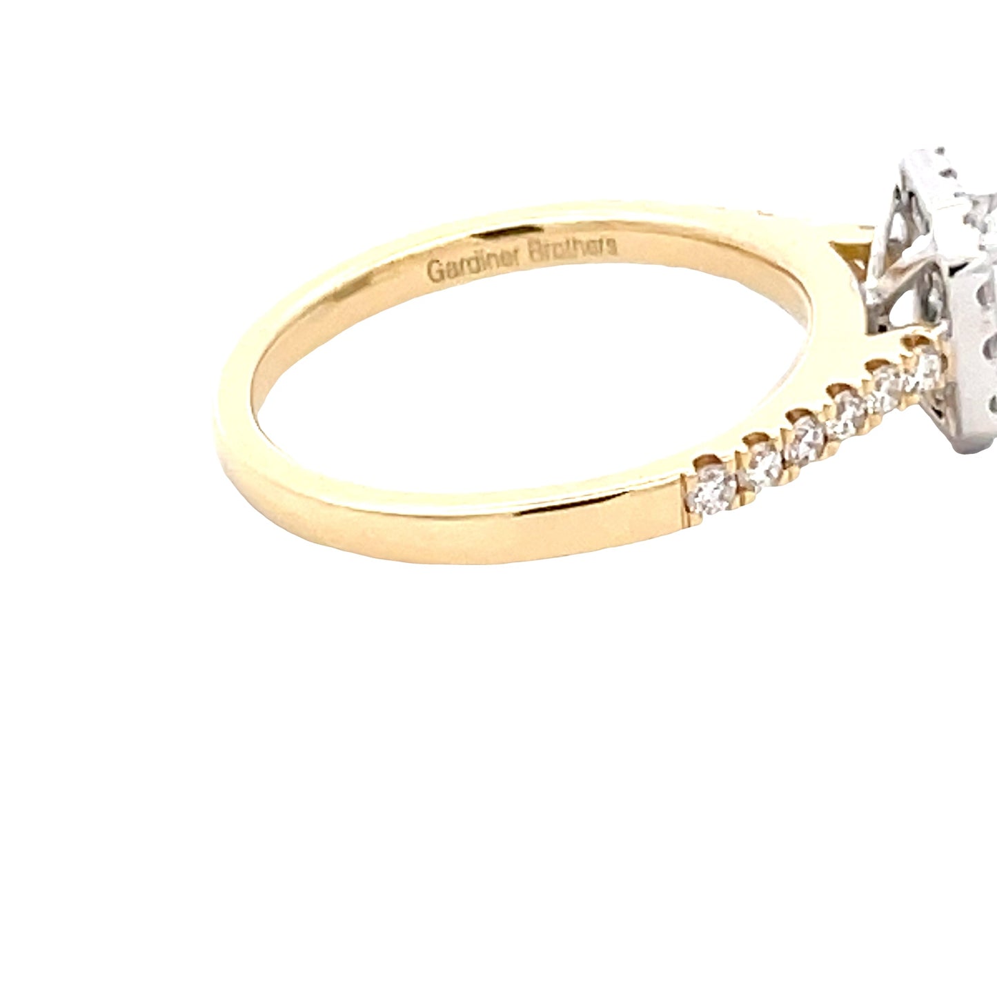 Yellow Gold Radiant Cut Diamond Halo Cluster Style Ring - 0.84cts Gardiner Brothers