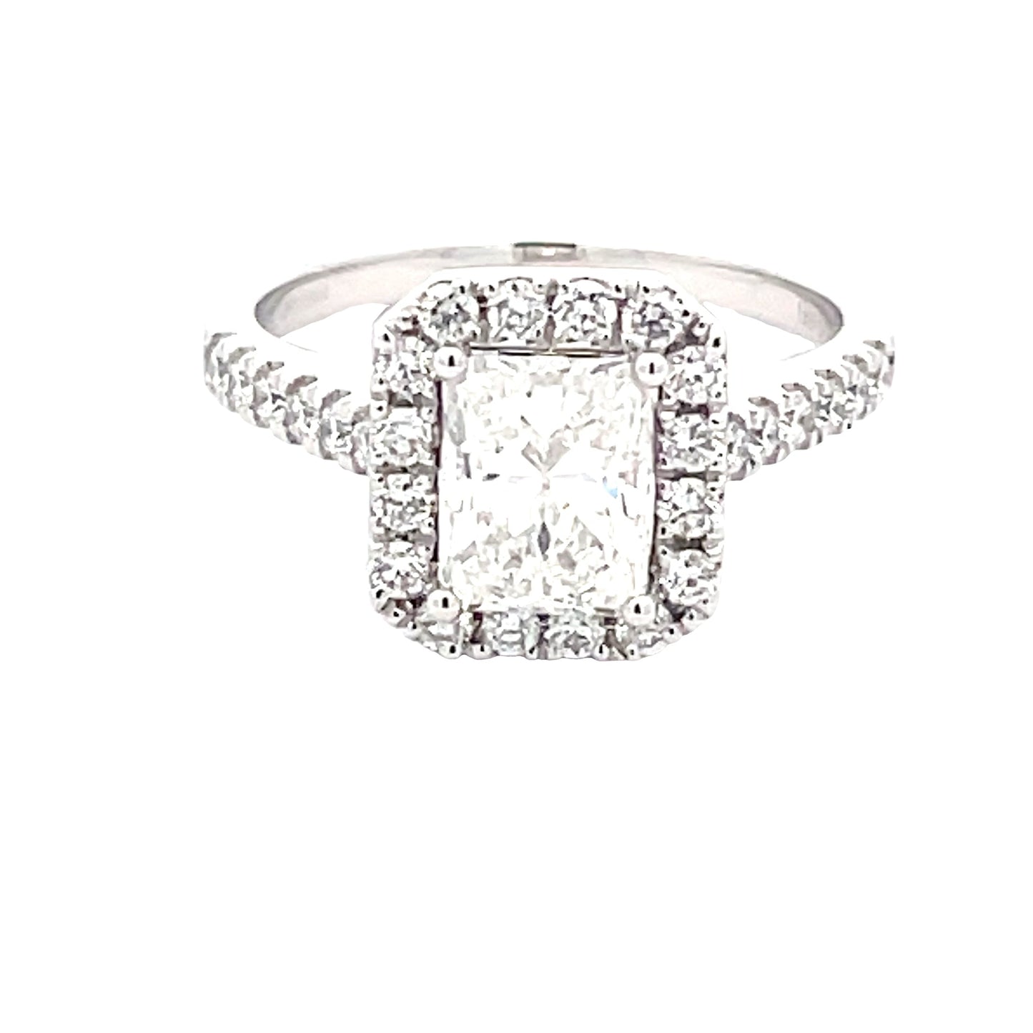 Radiant cut diamond halo cluster style ring - 1.70cts Gardiner Brothers