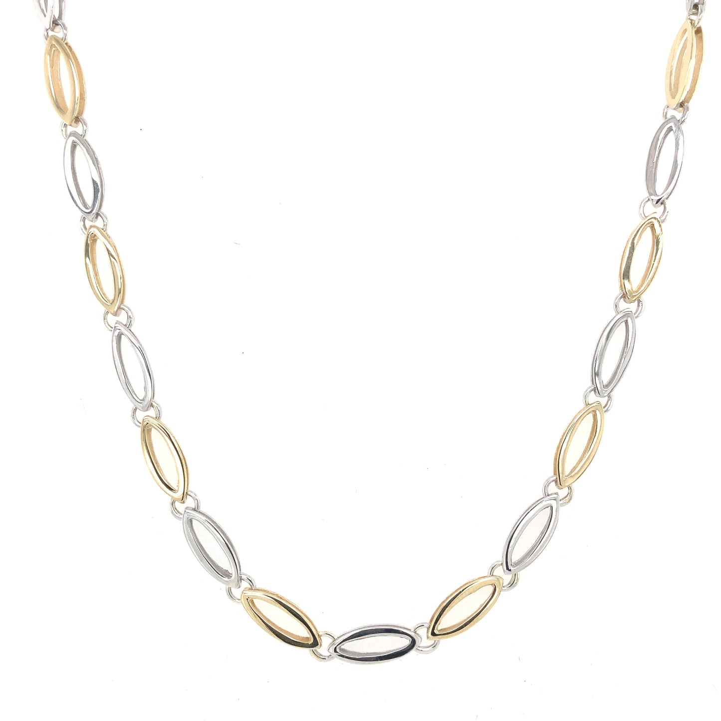 Yellow and White Gold Open Boat Shaped Link Necklet Gardiner Brothers