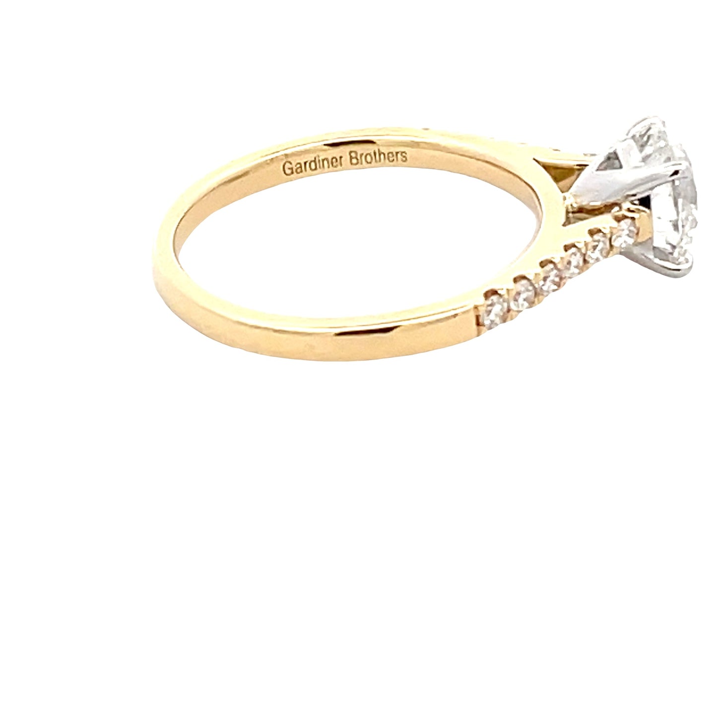 Round Brilliant Cut Diamond Solitaire ring with diamond set shoulders - 1.43cts Gardiner Brothers