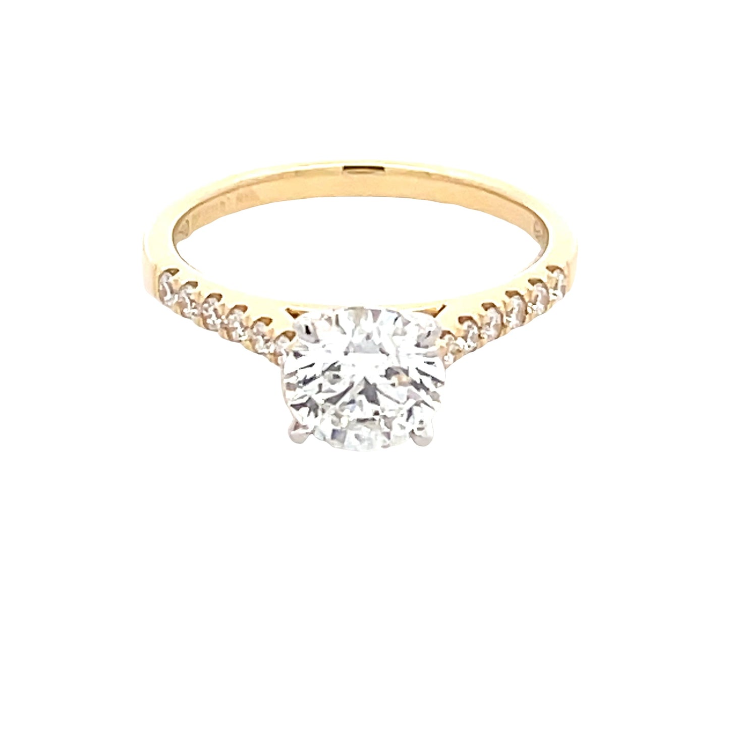 Round Brilliant Cut Diamond Solitaire ring with diamond set shoulders - 1.43cts Gardiner Brothers