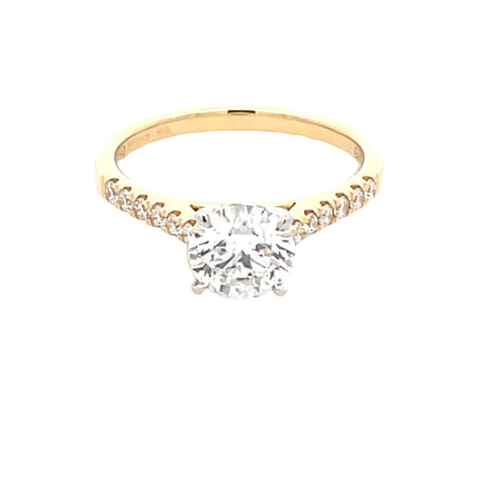 Round Brilliant Cut Diamond Solitaire ring with diamond set shoulders - 1.43cts  Gardiner Brothers