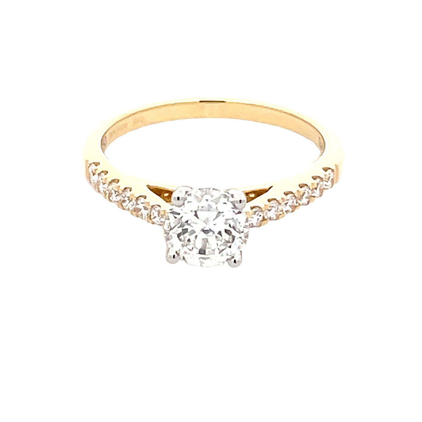 Round Brilliant cut diamond solitaire with diamond set shoulders - 1.15cts Gardiner Brothers