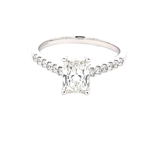 Radiant Cut Diamond Solitaire Ring with diamond set shoulders - 1.28cts  Gardiner Brothers