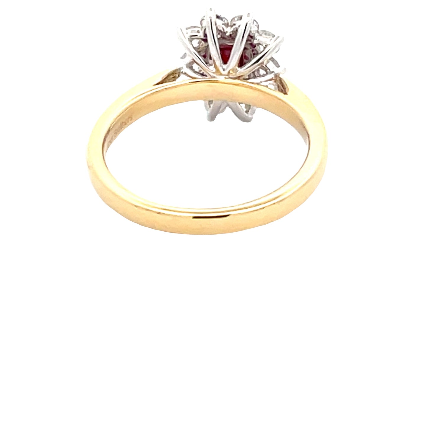 Octagonal Shaped Ruby and Round Brilliant Cut Diamond Cluster Ring gardiner-brothers