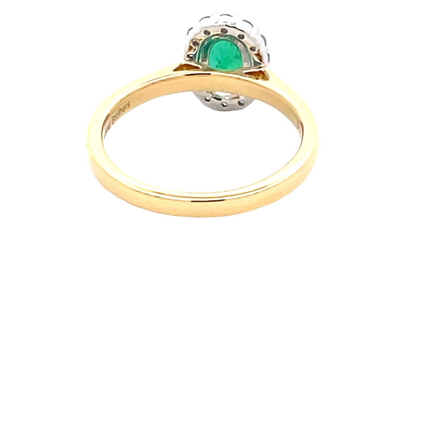 Oval Shaped Emerald and round brilliant cut diamond halo cluster ring Gardiner Brothers