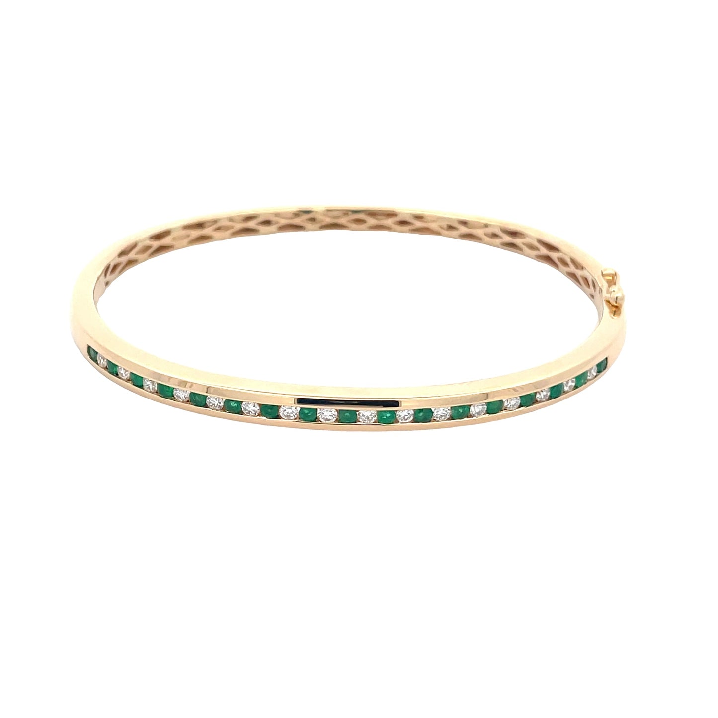 Round Emerald and Round Brilliant Cut Diamond Set Bangle Gardiner Brothers