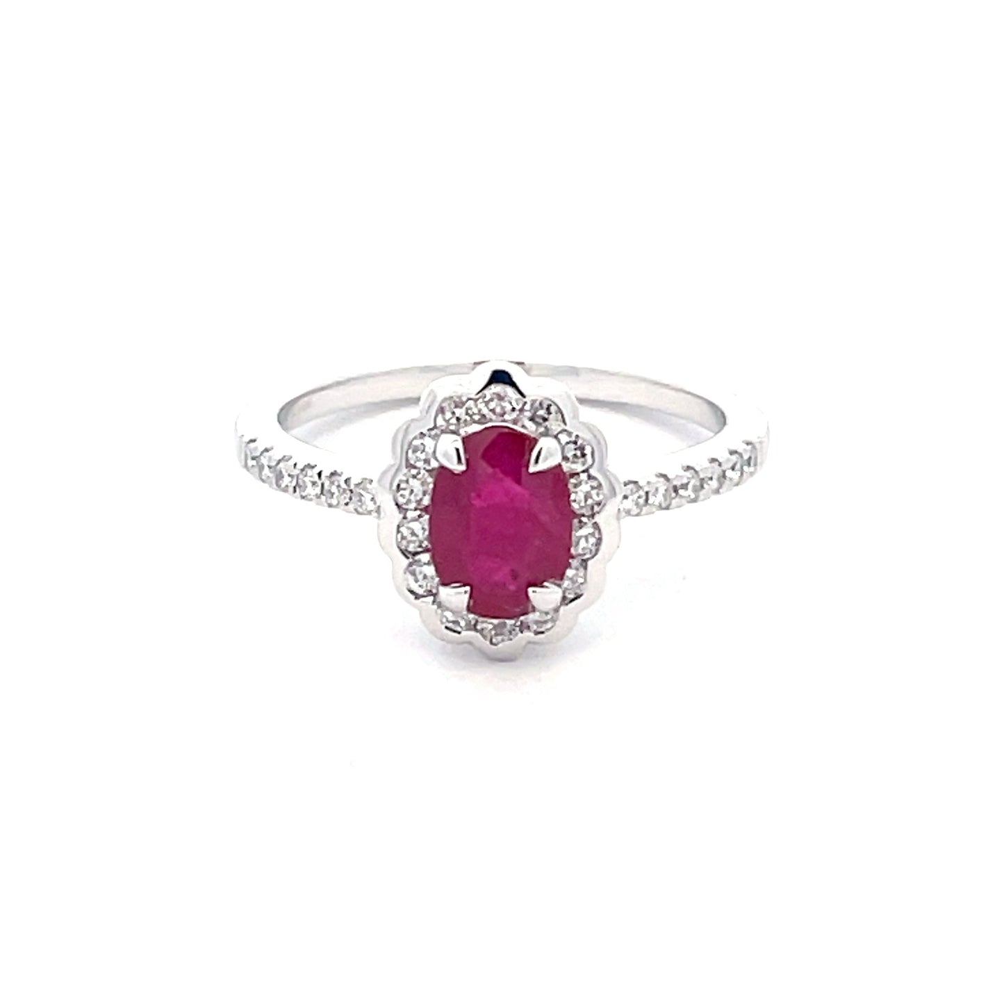 Oval Ruby And Round Brilliant Cut Diamond Cluster Style Ring Gardiner Brothers
