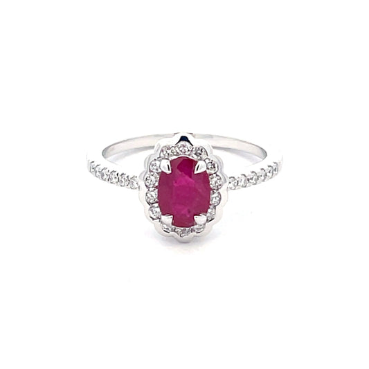 Oval Ruby And Round Brilliant Cut Diamond Cluster Style Ring  Gardiner Brothers
