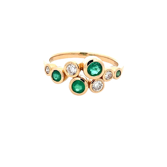 Round Emerald and round brilliant cut diamond bubble style ring  Gardiner Brothers