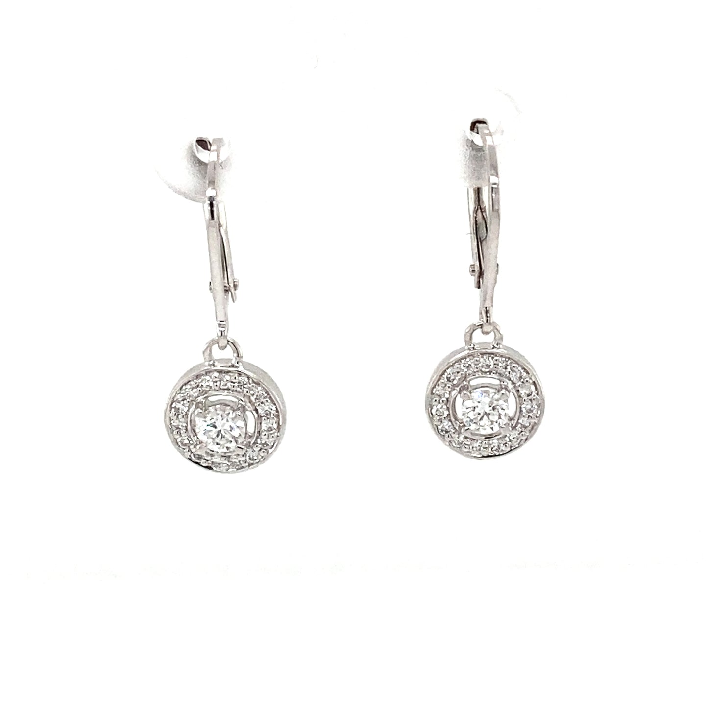 White Gold Round Brilliant Cut Diamond Drop Halo Cluster Style Earrings Gardiner Brothers