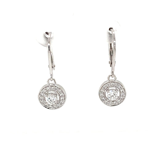 White Gold Round Brilliant Cut Diamond Drop Halo Cluster Style Earrings  Gardiner Brothers