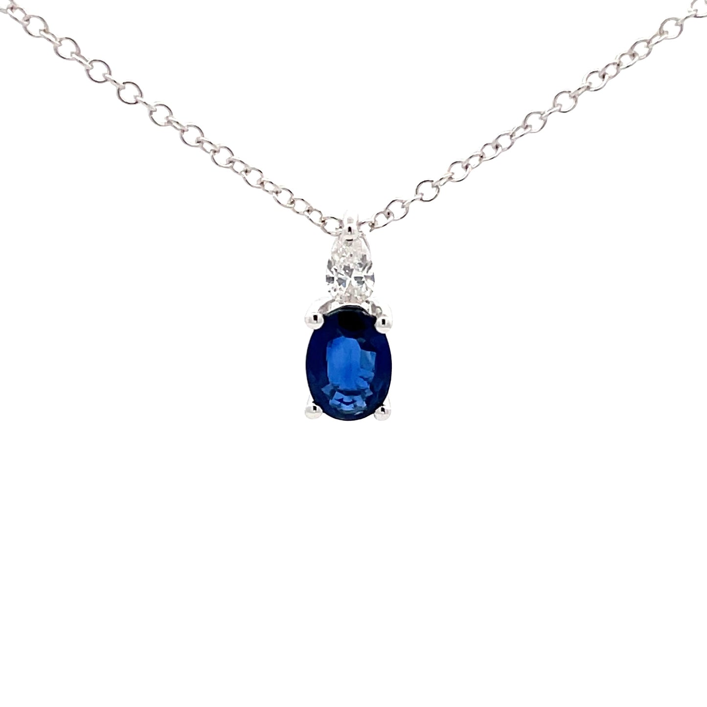 oval sapphire and pear shaped diamond pendant Gardiner Brothers