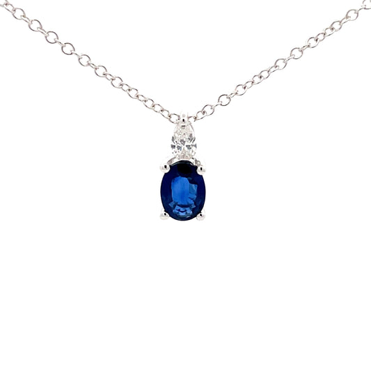 oval sapphire and pear shaped diamond pendant  Gardiner Brothers