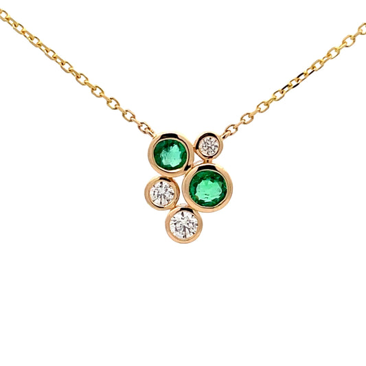 Emerald and round brilliant cut diamond bubble style pendant  Gardiner Brothers