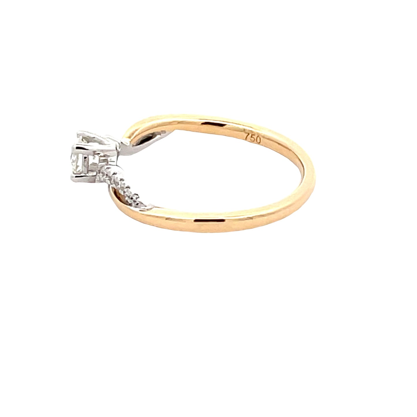 Round Brilliant Cut Diamond Solitaire Ring with cross-over diamond set shoulders Gardiner Brothers